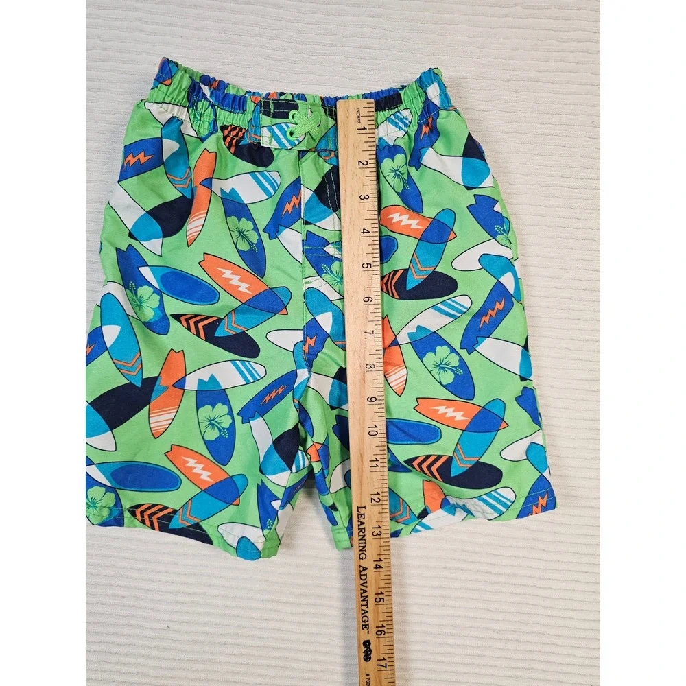 Healthtex Boys 4T Swim Trunks Glow Green Surfboard Print Mesh Lined HTB18700